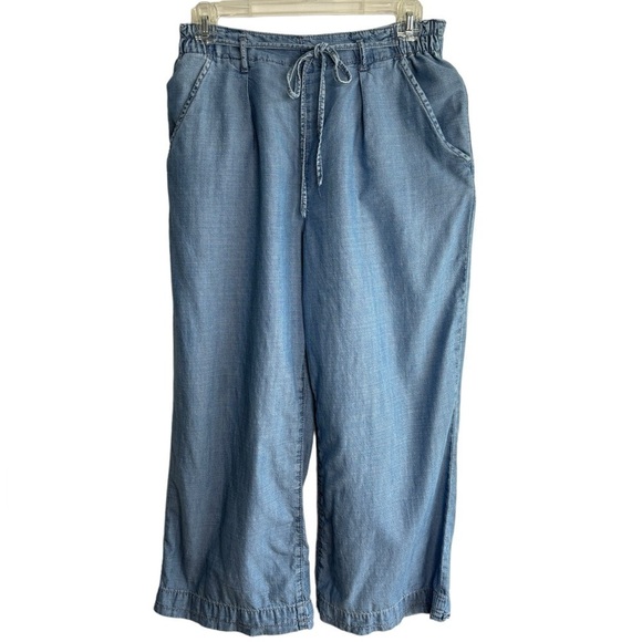 American Eagle Outfitters Denim - American Eagle Size 6 Lyocell Elastic Waist High Rise Wide Leg Cropped Pants